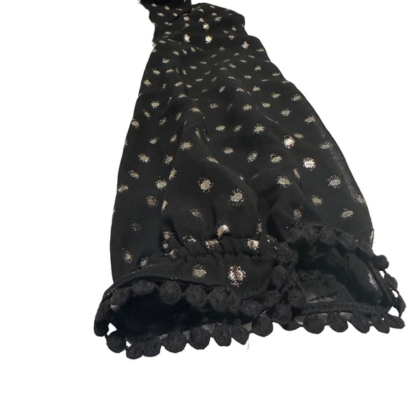 Topshop: Women's Gold Polka Dot Button-Up Midi Black Dress with Long Sleeves - Picture 3 of 3